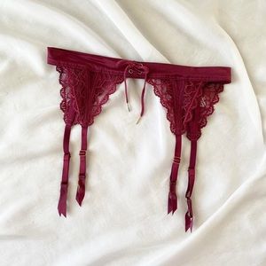 Burgundy Red Vintage Victoria’s Secret Lace Trim Garter Belt